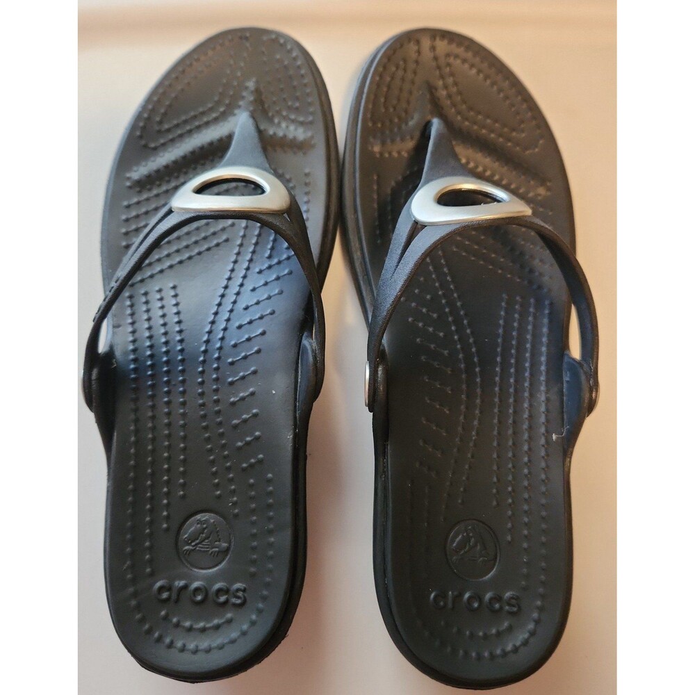 Crocs Block Dual Comfort Heeled Sandals Silver Ring black size 7